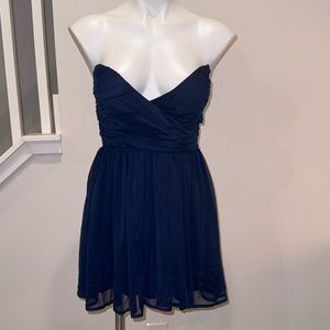 Angel Biba Strapless Navy Blue Sweetheart Neck Line Mini Dress